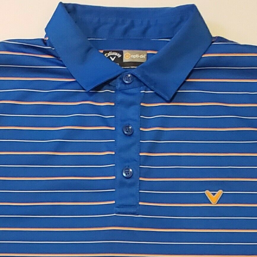 Callaway Golf Polo Shirt XL Opti-Dri Blue Orange White Striped