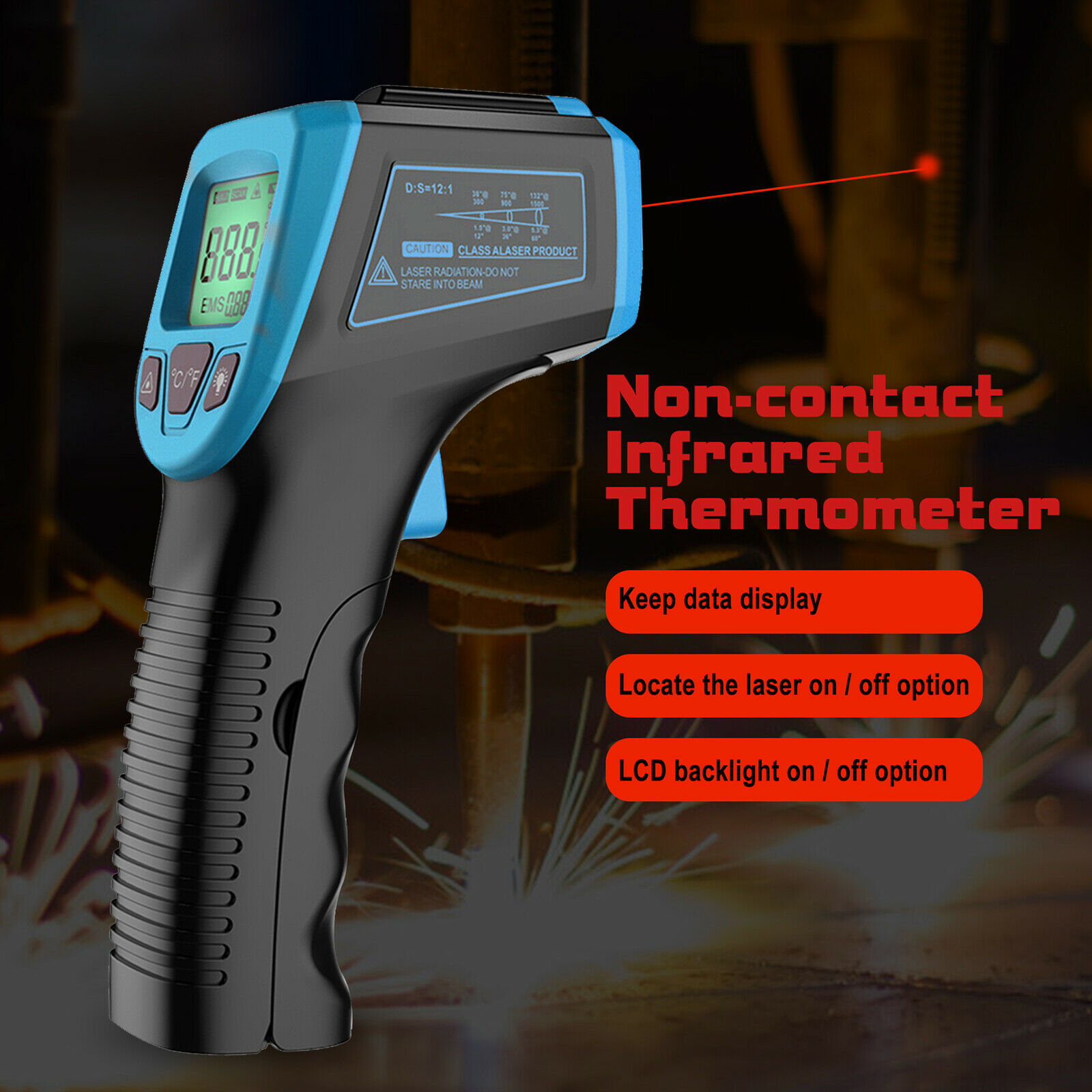 Digital Infrared Thermometer Lcd Ir Temperature Guns Laser Pyrometer No Contact 9762