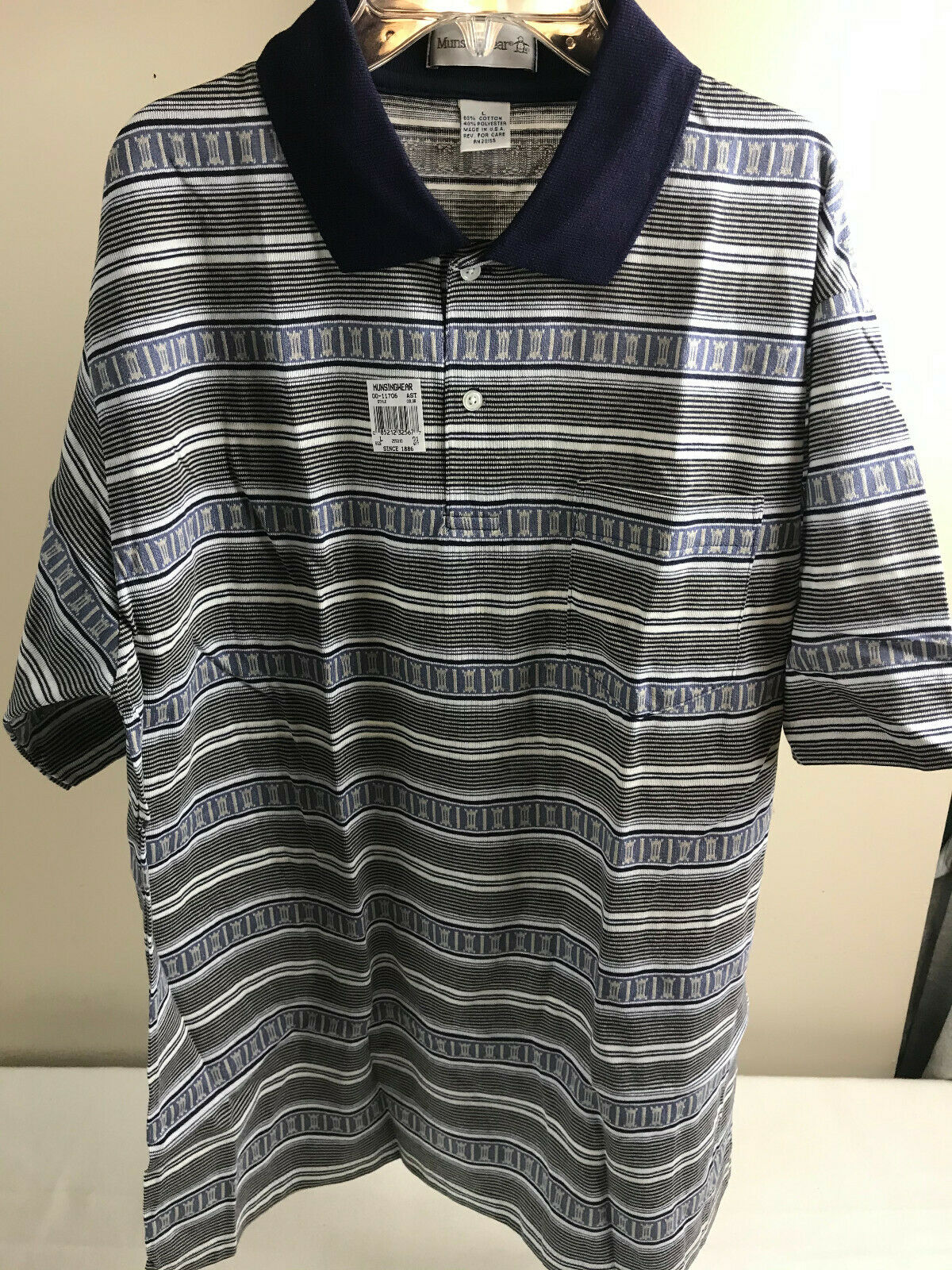 Munsingwear Golf Polo Shirt Pocket Mens Size Large Blue Multi Stripe NEW